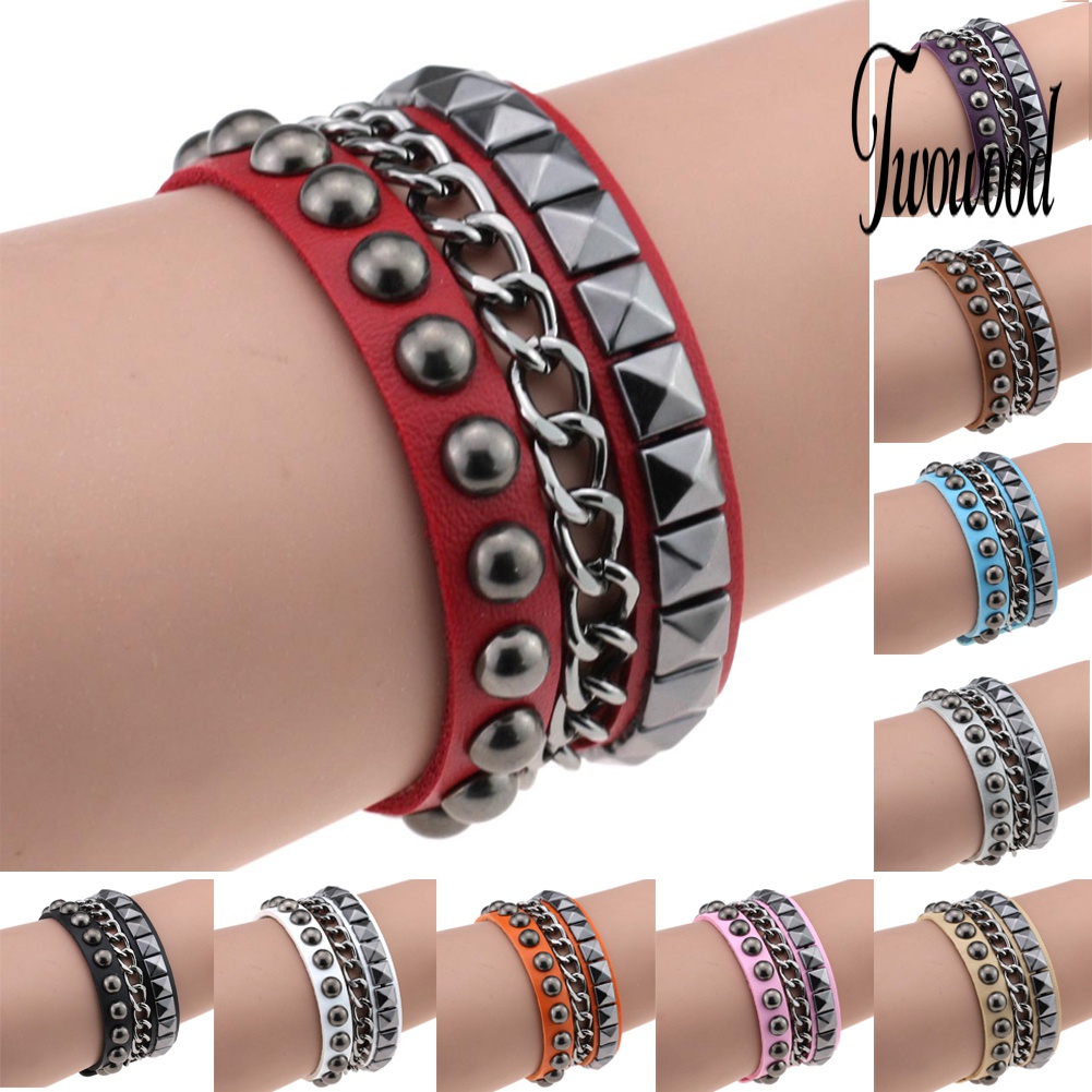 Gelang Rantai Bahan Kulit Imitasi Gaya Punk Rock Untuk Wanita