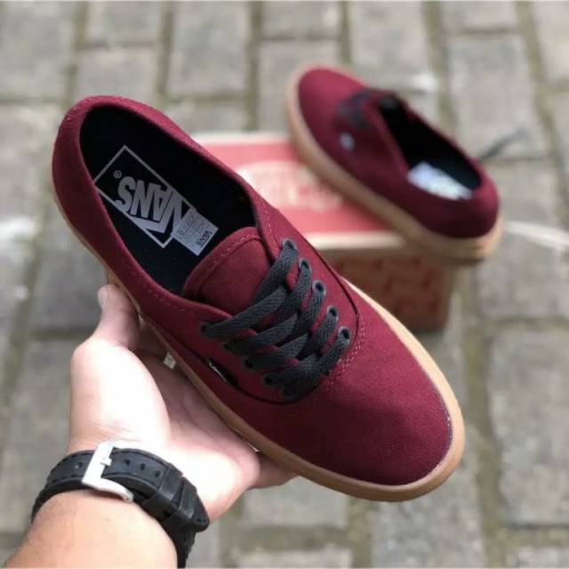 SEPATU43 VANS AUTHENTIC MAROON GUM FULL BLACK HITAM POLOS WHITE PUTIH OLDSKOOL ERA