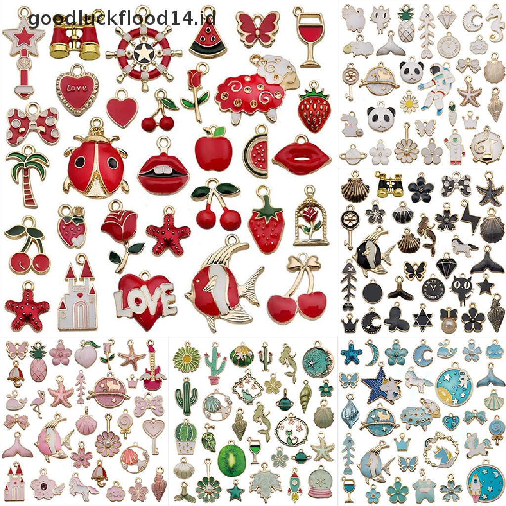 [OOID] 31Pcs/Set Fruit Animal Mixed Enamel Charms Pendants DIY Jewelry Making Craft ID