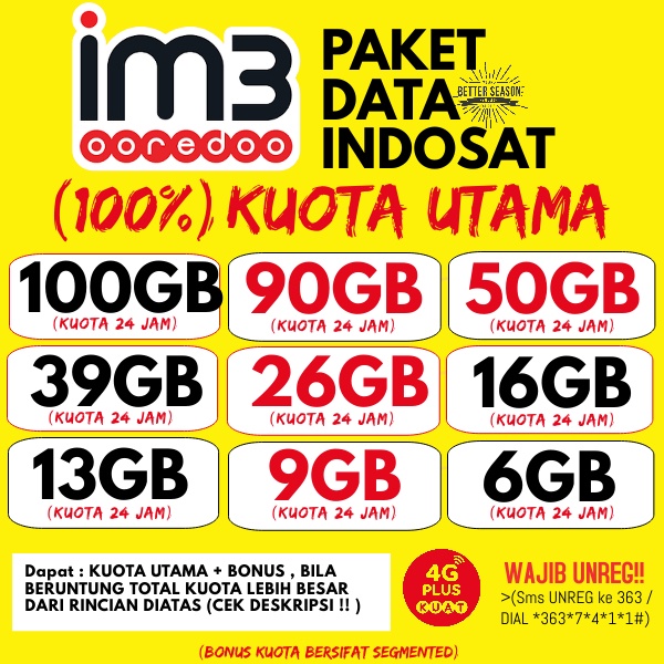 Kuota indosat 50Gb kuota utama full 24 jam paket data indosat 50gb 60gb tanpa pembagian 30 hari