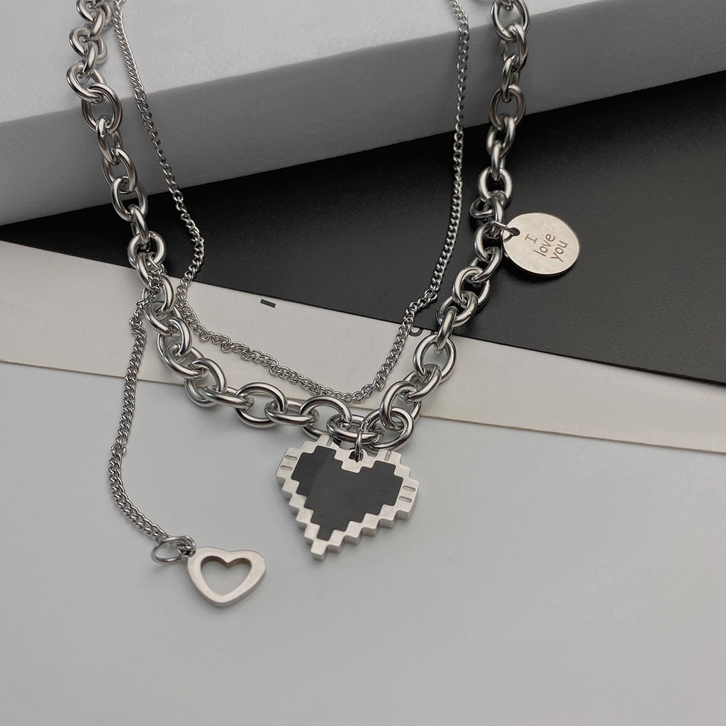 YEEZII Retro Multilayer Chain Necklaces Creative Silver Mosaic Heart Pendant Choker Necklace for Women Accessories Jewelry