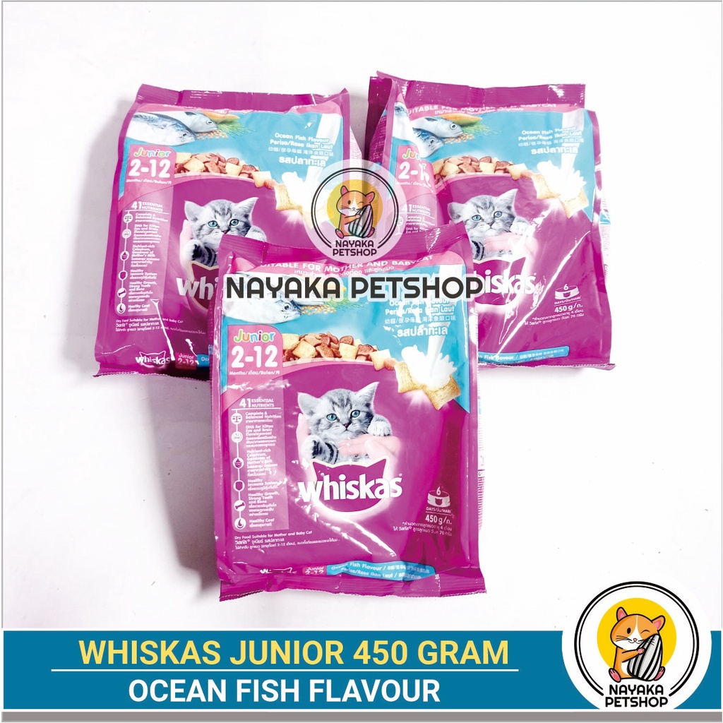 Whiskas Junior Ocean Fish 450 gr Makanan Anak Kucing Cat Kitten Pakan Kering Dry Food