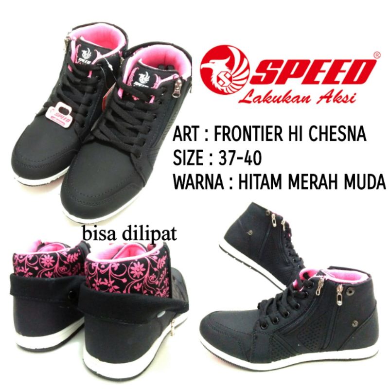 SEPATU SEKOLAH SNEAKERS ANAK PEREMPUAN SPEED FRONTIER HI CHESNA SIZE 37-40 WARNA HITAM MERAH MUDA