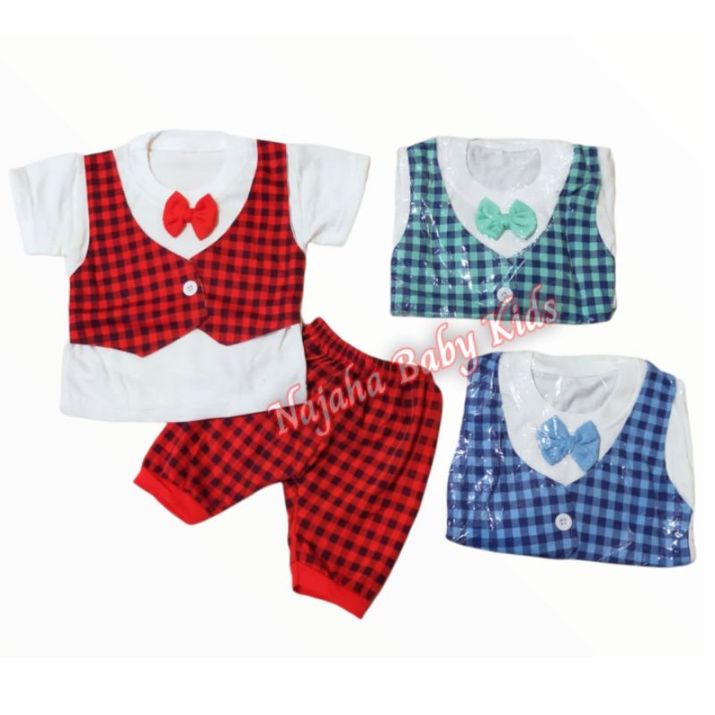 Setelan Rompi Kotak Bayi umur 6-24 bulan Baju anak Cowok 1 2 tahun Keren Bahan katun Halus