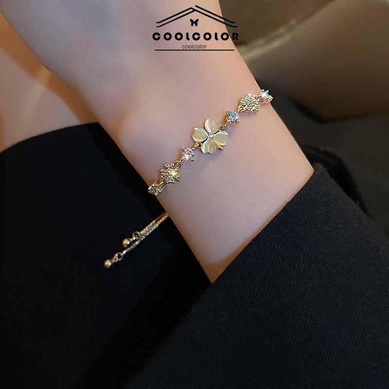 COD❤️Gelang Bunga Kelopak Berlian Opal Wanita Korea Simpul Hadiah Aksesoris Perhiasan Fashion kecenderungan Mewah Fashion Ready Stock