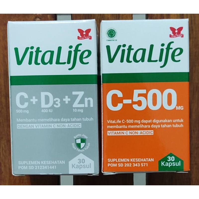 Vitalife C-500 / D3 + Zinc 30 Kapsul / Dapat Dilarutan Ke Air / Tidak Asam Dilambung / Non Acidic