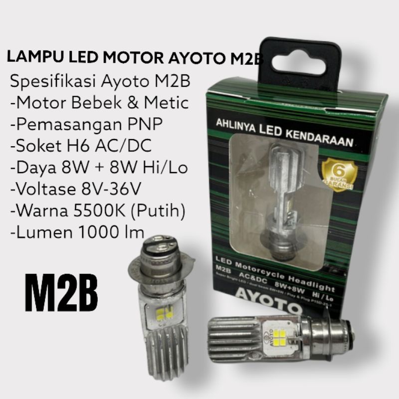 LAMPU DEPAM MOTOR LED AYOTO M2B AC/DC BEBEK METIK
