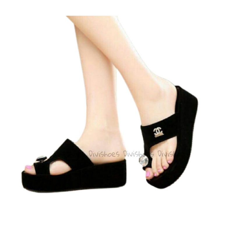 Sandal Jepit Wedges kode dv82 hitam (realpict geser)