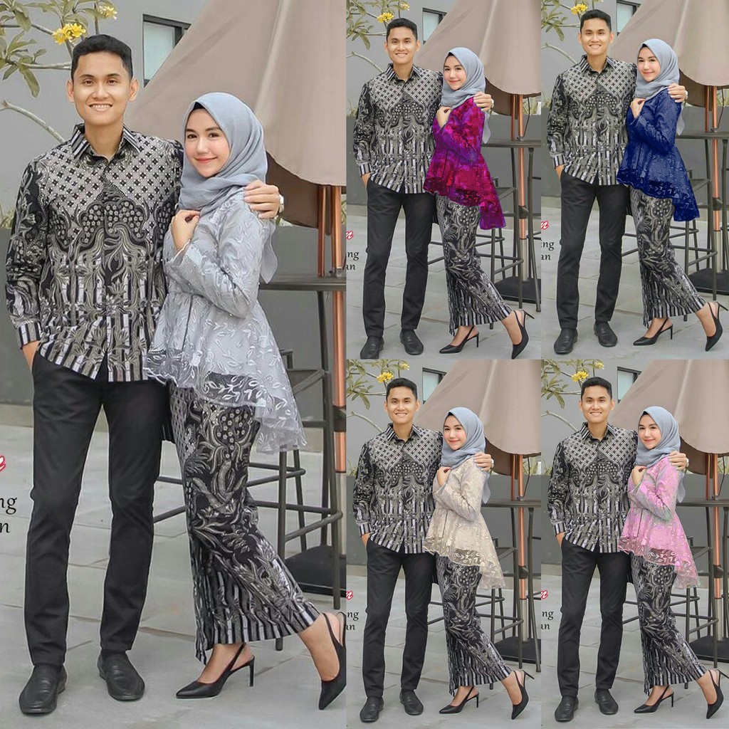 (TERMURAH - ORI & REAL PIC!  WARNA) Batik Couple Andhini Kebaya Couple Brukat Anabel - BS073-1