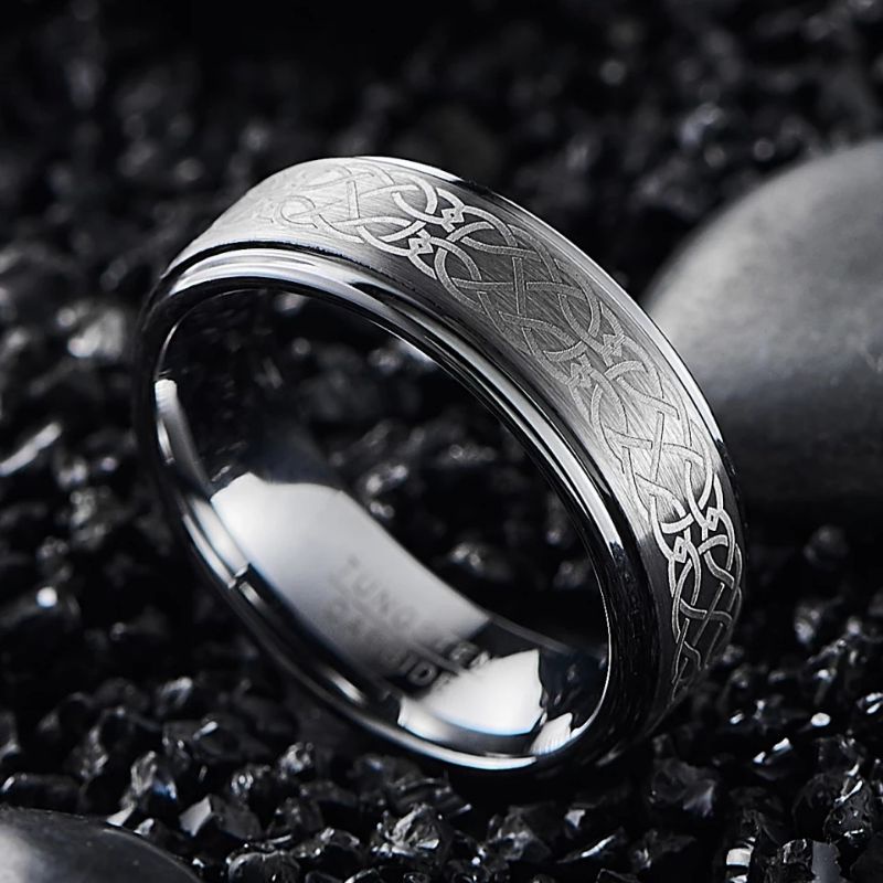 Cincin Tungsten Carbide Original Plating Laser Knot Celtic Brushed Premium High Quality