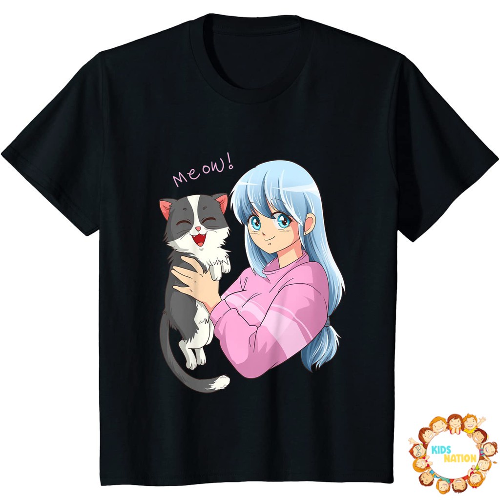Baju anak Anime Neko Cat Girl I Pastel Kawaii Anime Girl T-Shirt