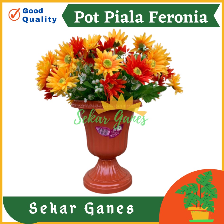 Pot Piala Green Leaf Feronia 6152 Merah Bata Terracota Merah Coklat Pot Piala Tinggi Putih Plastik hitam pendek 50 - Pot bunga tanaman piala feronia putih 18cm - PIALA MINI 6152