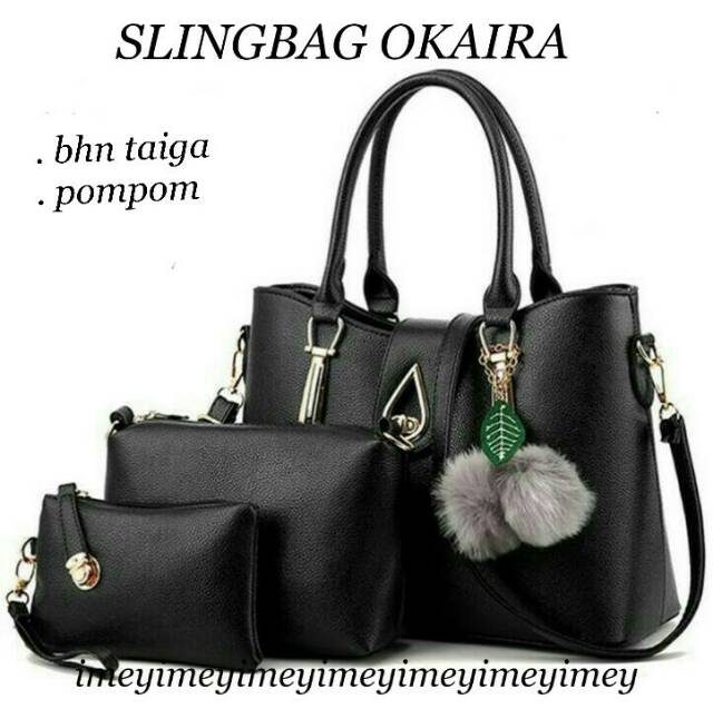 CUCI GUDANG!! Tas Fashion wanita okaira free pompom /tas murah