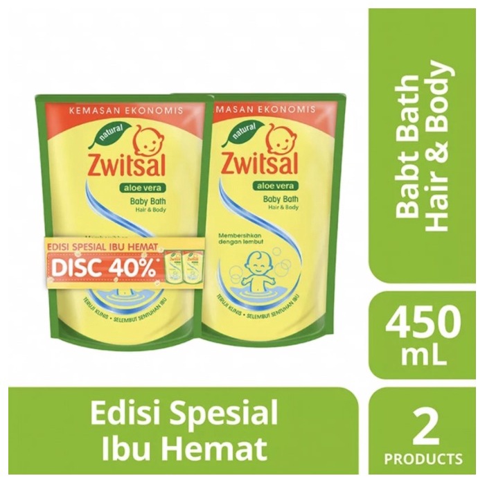 Zwitsal Baby Bath Hair And Body Natural Aloe Vera Sabun Bayi Twin Pack 2 x 450 ml