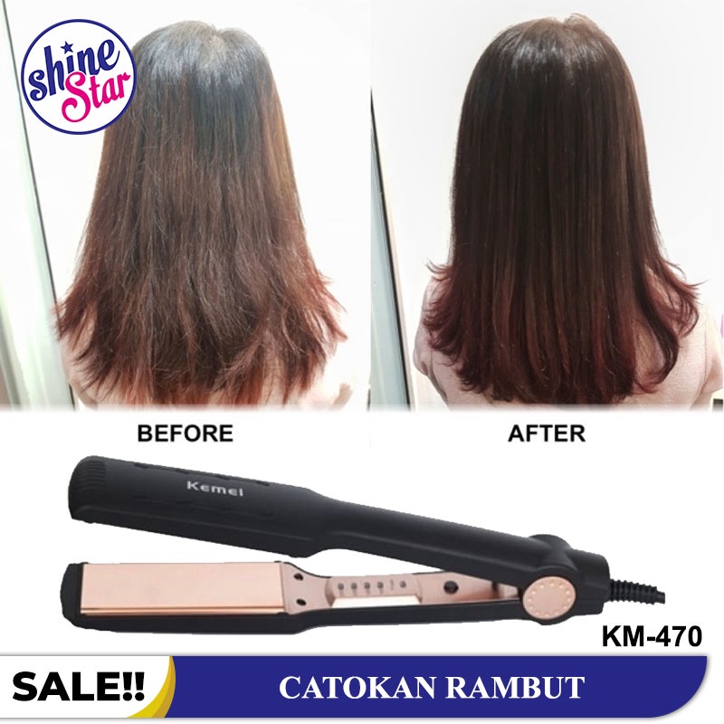 SHINE STAR - Catok Rambut Kemei KM-470 Catokan Suhu Profesional Catok Alat Pelurus Rambut / Catokan Rambut 2in1 Catokan Kemei 470 / KM 470