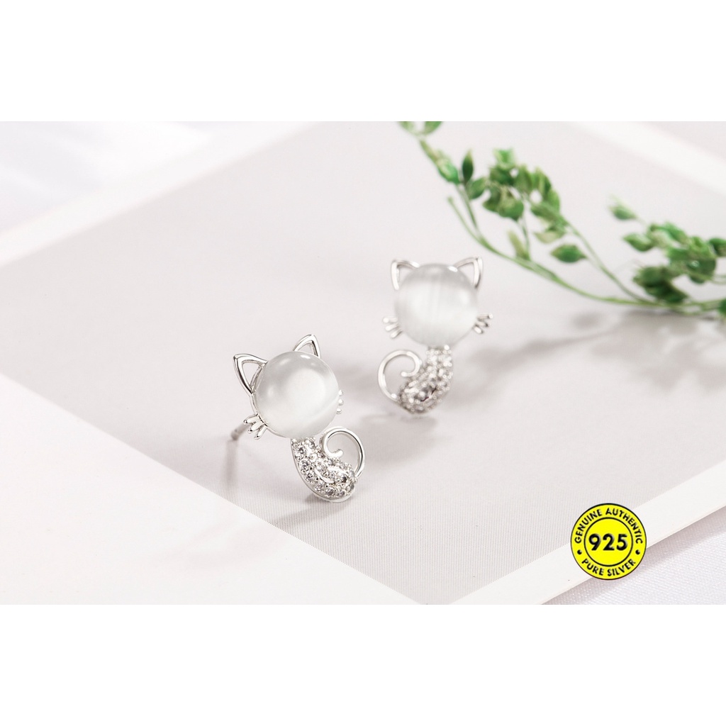 Anting Tusuk Sterling Silver 925 Model Kucing Dengan Opal Untuk Wanita U932