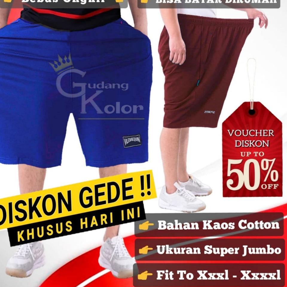 Celana Pendek Pria Jumbo Santai SUPER BIG SIZE - ADDS XXL-XXXXL Cowok Dewasa Bahan Kaos Katun Motif 