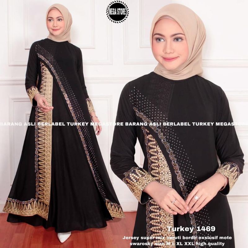 GAMIS MODERN / GAMIS TURKI / GAMIS TERBARU MURAH KEKINIAN / GAMIS  SYARI JERSEY / GAMIS HITAM BORDIR