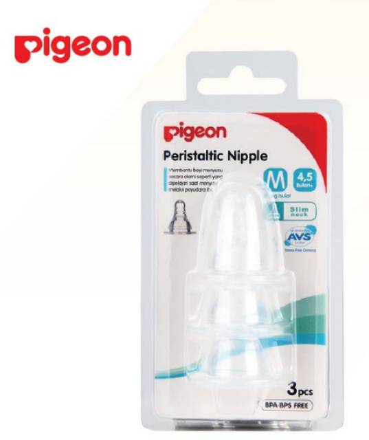 Pigeon Peristaltic Slim Neck Nipple 3 Blister M / L Dot Bayi