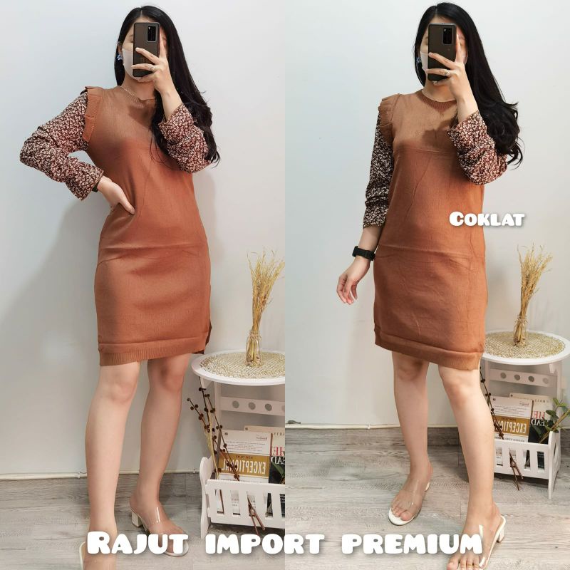 GLIVEO (COD) - DRESS TUNIK RAJUT BUNGA IMPORT PREMIUM | DRESS RAJUT WANITA IMPORT | DRESS RAJUT LENG