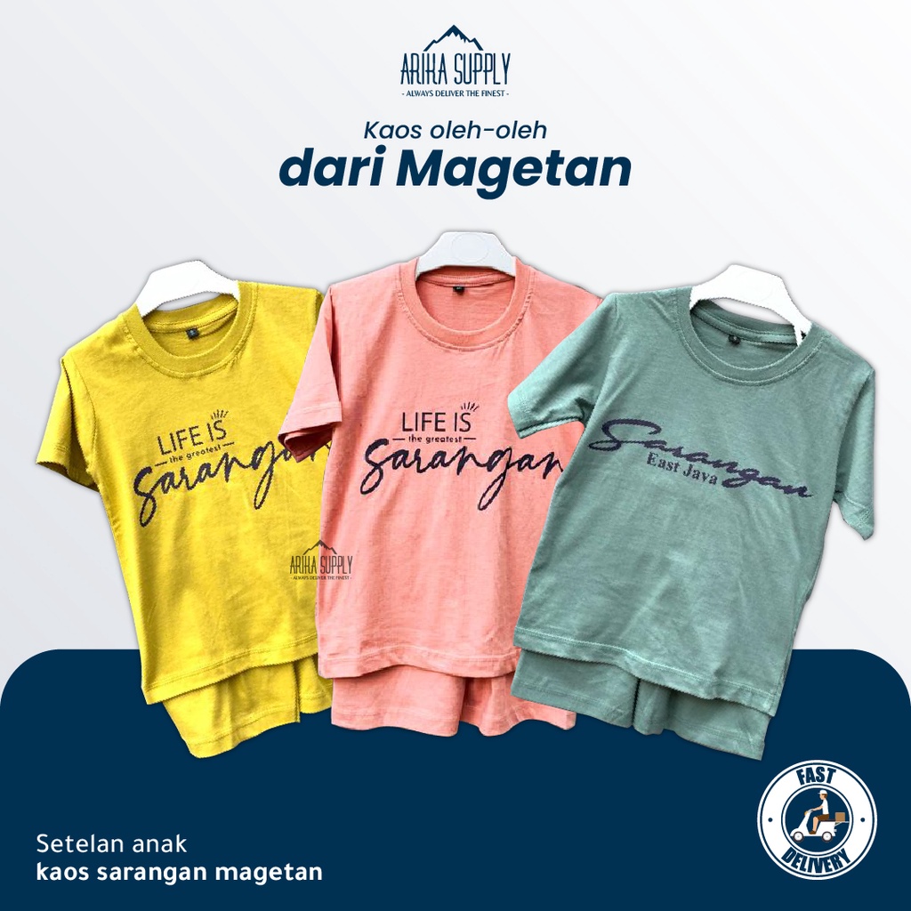 Pakaian Setelan One Set Baju Kaos Lengan Dan Bawahan Pendek Anak Sarangan Magetan Bahan Katun Kombed