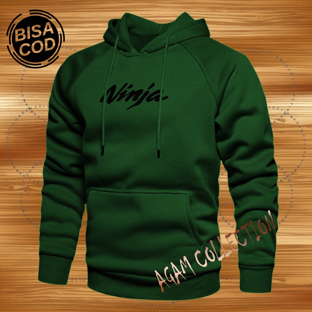 Agam collection Sweater Hoodie Distro Ninja Premium Text Hitam Atasan Pria Wanita Big Size