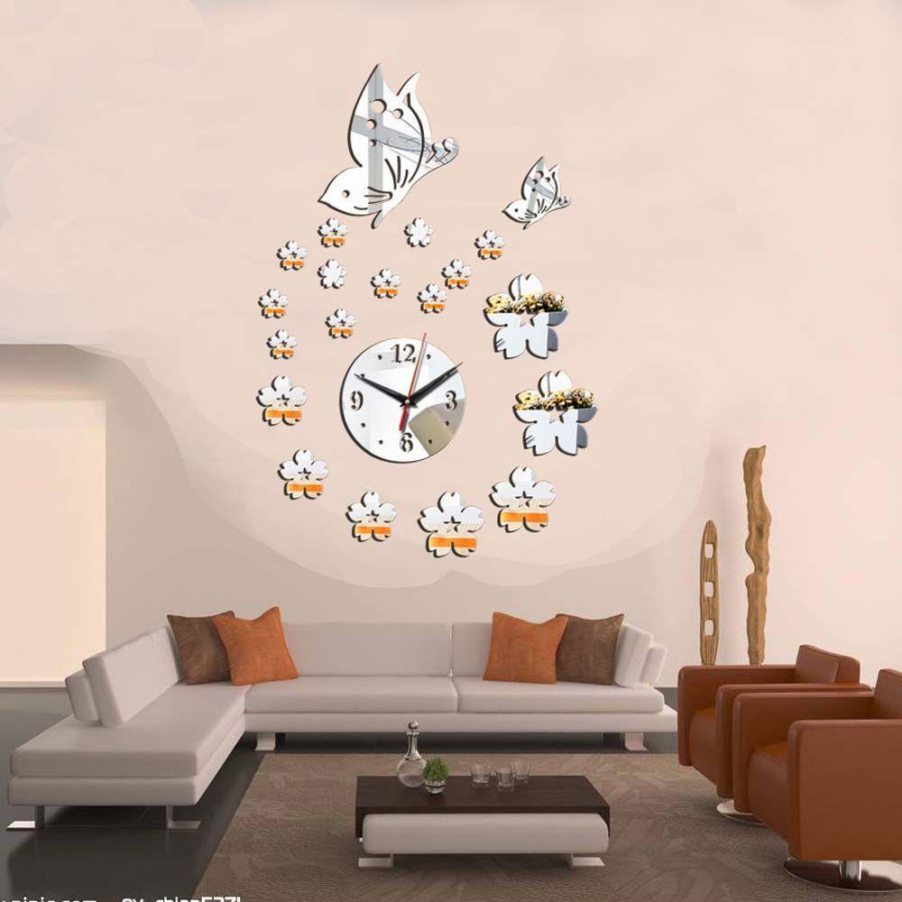 Augustina Jam Dinding 3D Modern DIY Mirror Acrylic Surface Wall Decor