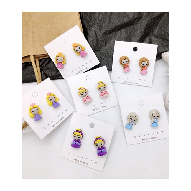 LRC Anting Tusuk Fashion Princess Pink 925 Silver Pin Cartoon EarringsF70555