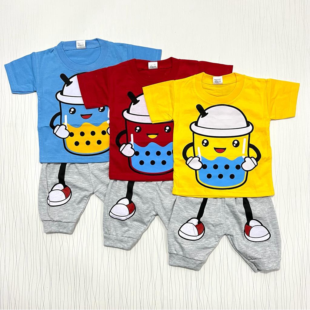 setelan joger anak cewe cowo unisex lucu motif smile pakaian baju dan celana