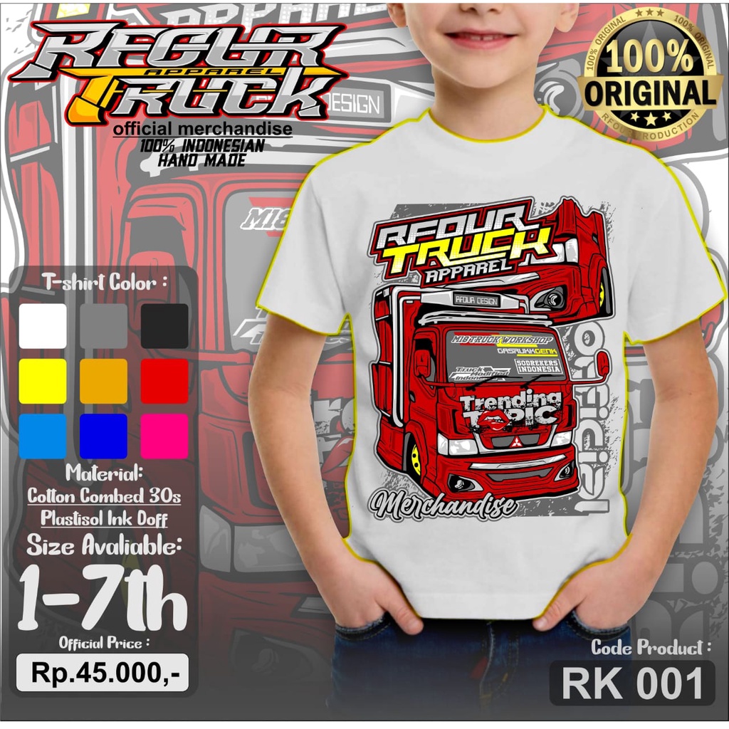 KAOS TRUCK DRIVER MUDA ANAK USIA 2-7 TAHUN BAJU KAOS ANAK GAMBAR TRUK OLENG
