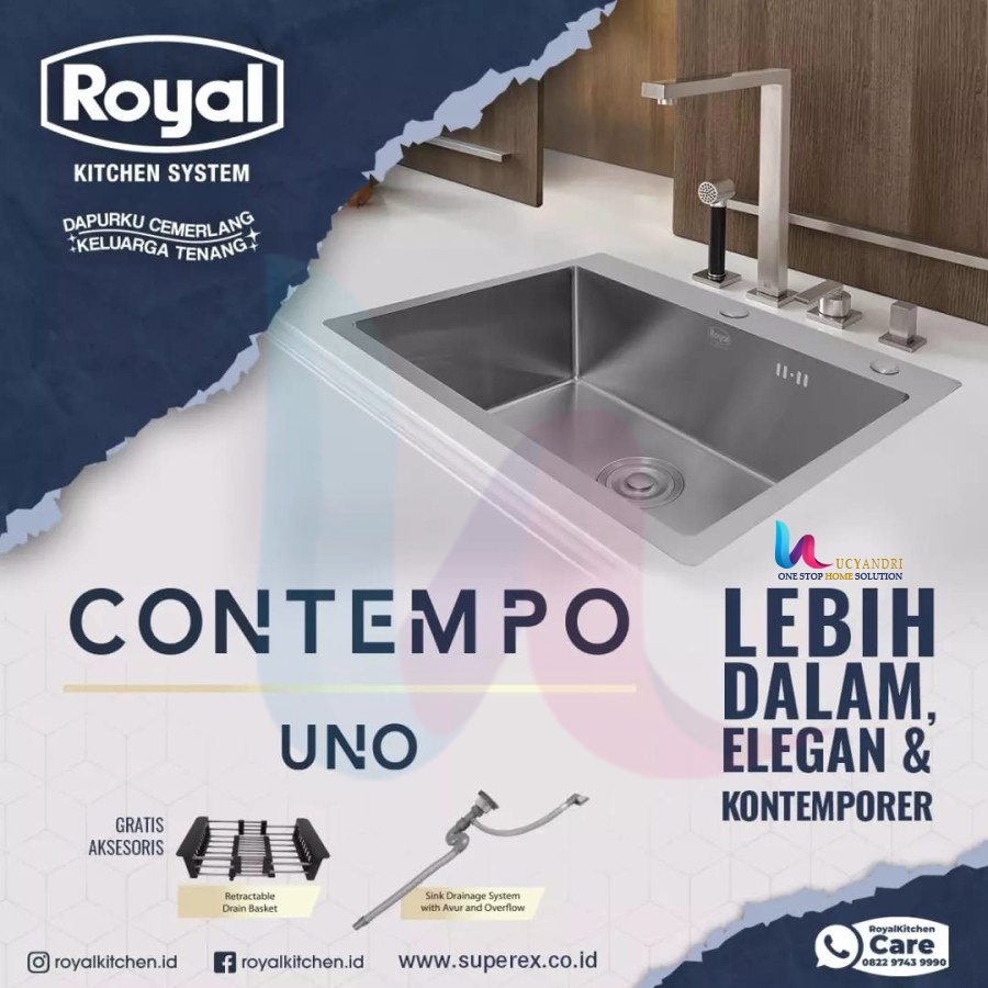 Bak Cuci Piring Royal Contempo Uno Kitchen Sink + Tirisan Stainless