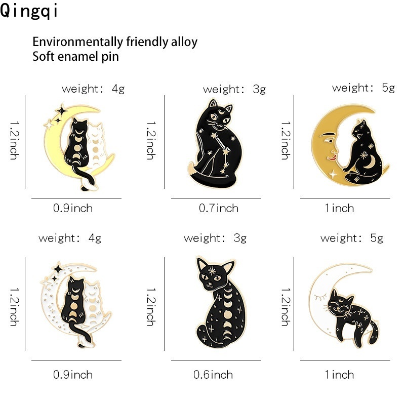 Bros Pin Enamel Desain Kartun Kucing Hitam Kucing Bulan Untuk Hadiah