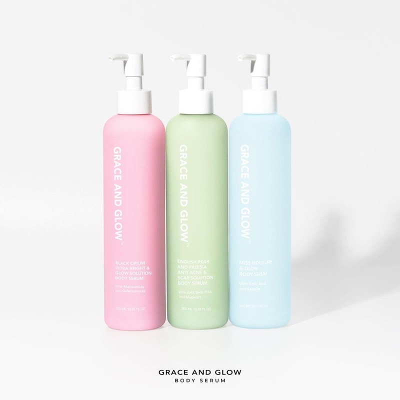 Grace and Glow Body Serum Hand and Body Lotion 300ML - Engglish Pear- Black Opium- Miss Moisture- Peony Blush - Anti Jerawat Tubuh- Mencerahkan - Melembabkan- Mengurangi Bekas Luka