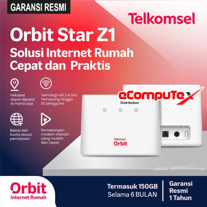 MODEM WIFI ORBIT STAR Z1 4G TELKOMSEL / ZTE ROUTER Z 1 FREE DATA 150GB GARANSI RESMI