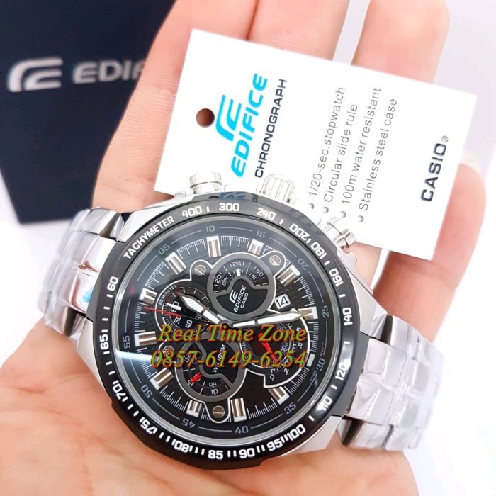 Promo Jam Tangan Real Casio Edifice EF 554 Stainless Silver Hitam Mewah Elegan type EF554 Garansi 1t