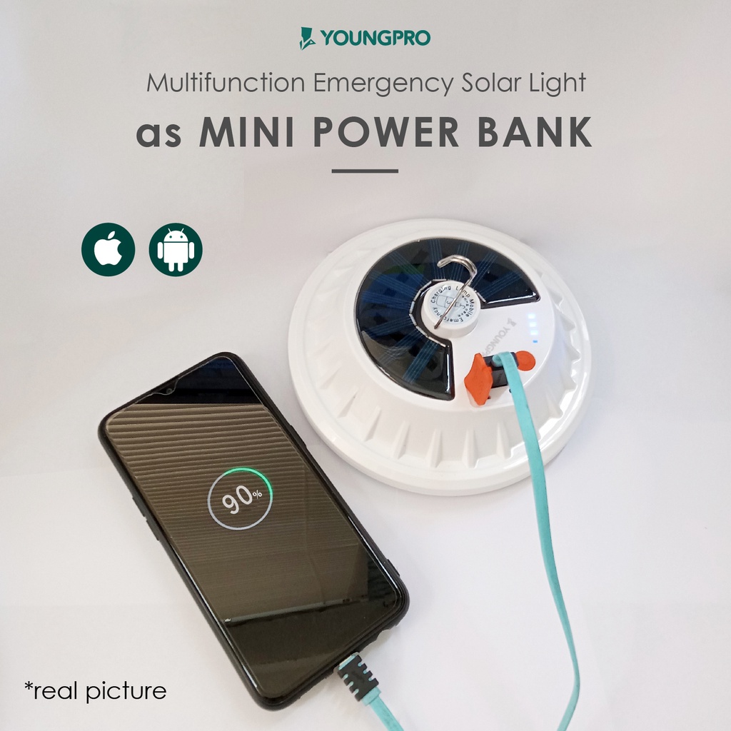 YOUNGPRO YPV-120 LAMPU TAMAN SOLAR GANTUNG 120 LED WITH EMERGENCY LIGHT POWERBANK 3600mAh