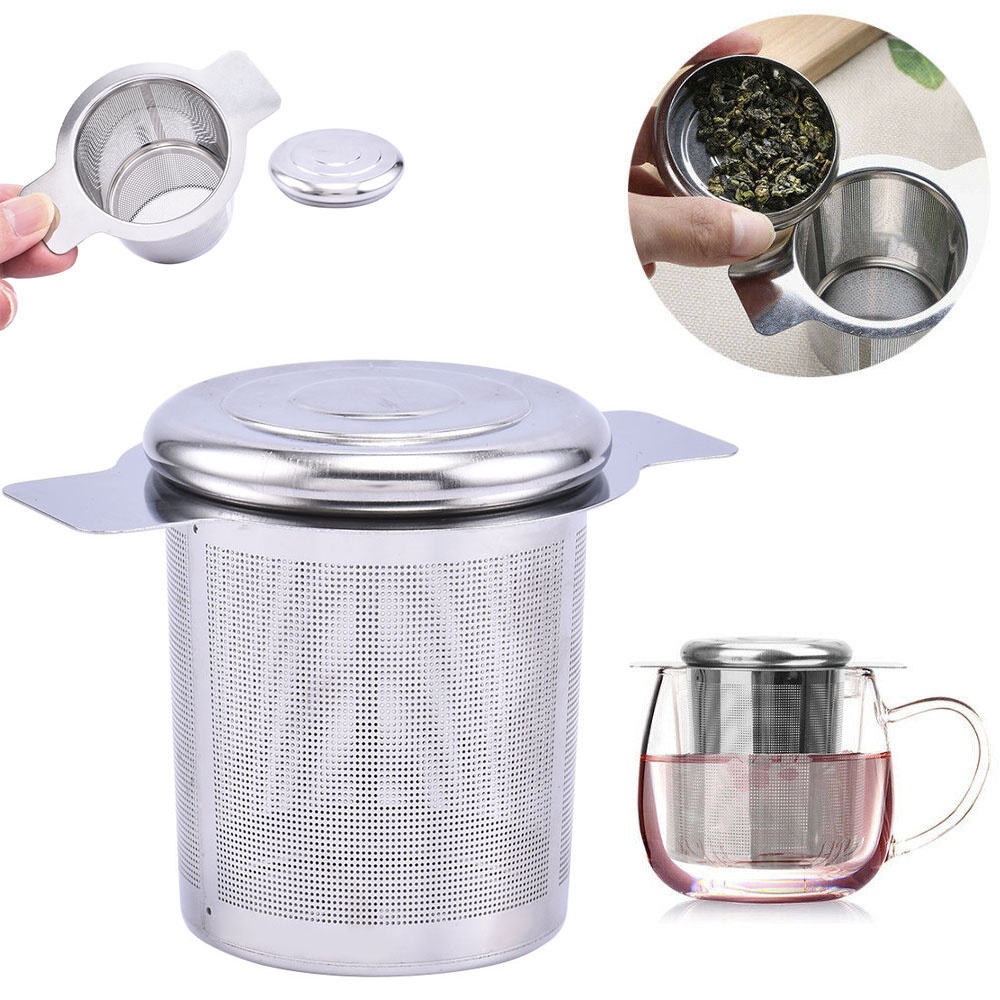 Filter Infuser Penyaring Daun Teh Dengan Penutup Dan Bahan Logam