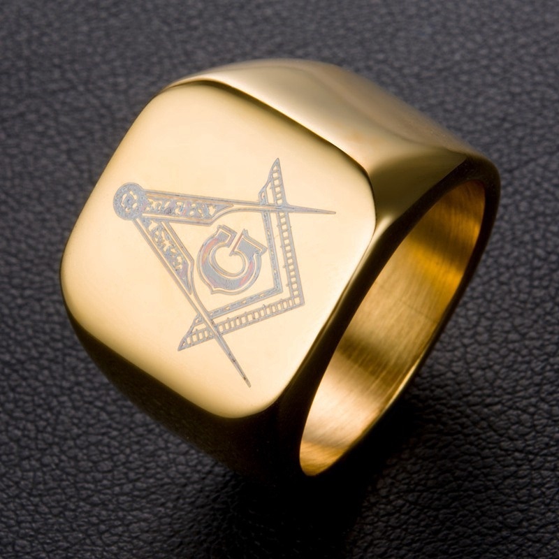 2022 Cincin Masonic single Warna gold / Hitam / silver Untuk Pria