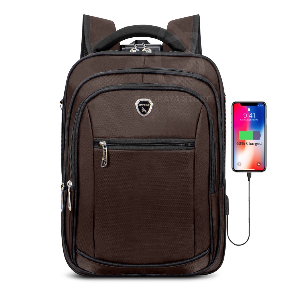 POLO GLAD Tas Ransel Sekolah 16 inc Original Backpack Pria Wanita Key Lock FREE USB Port Tas Laptop Ransel Import-Orichocolate C