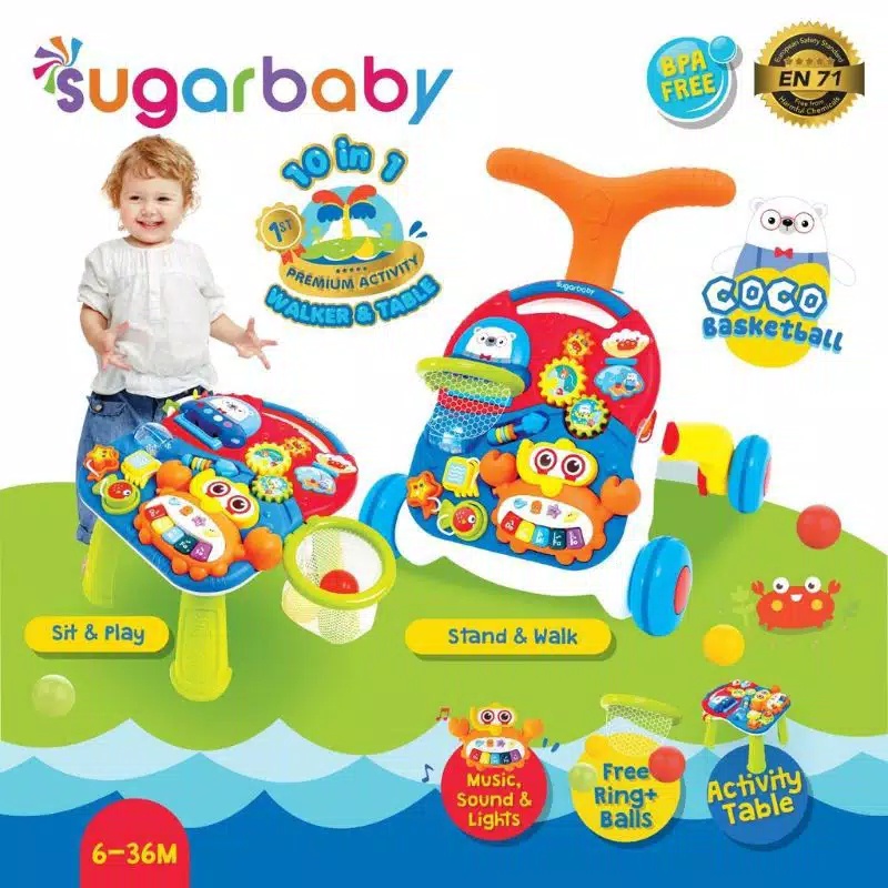 Sugar Baby 5in1 Activity Walker Ride On Scooter/Push Walker / Baby Walker/10in1 Premium Table/ Mainan Edukasi / Baby Gift Set