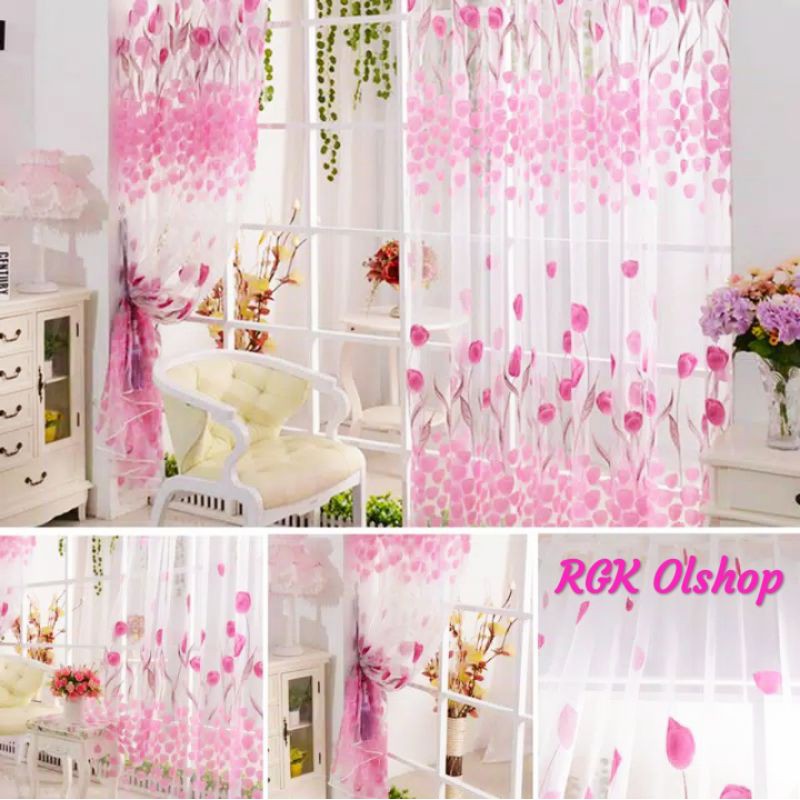 Gorden Vitrase Jendela Pintu Bunga Tulip Tile Import