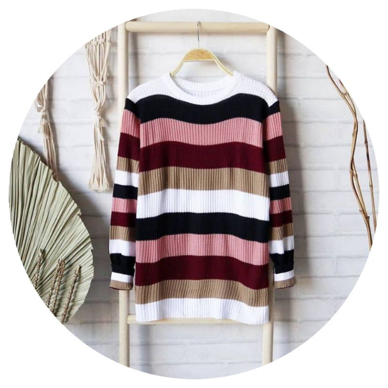 Crewneck Wanita/Cewek Strip Color