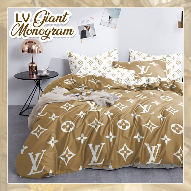 Sprei bed cover dan balmut motif lv gold