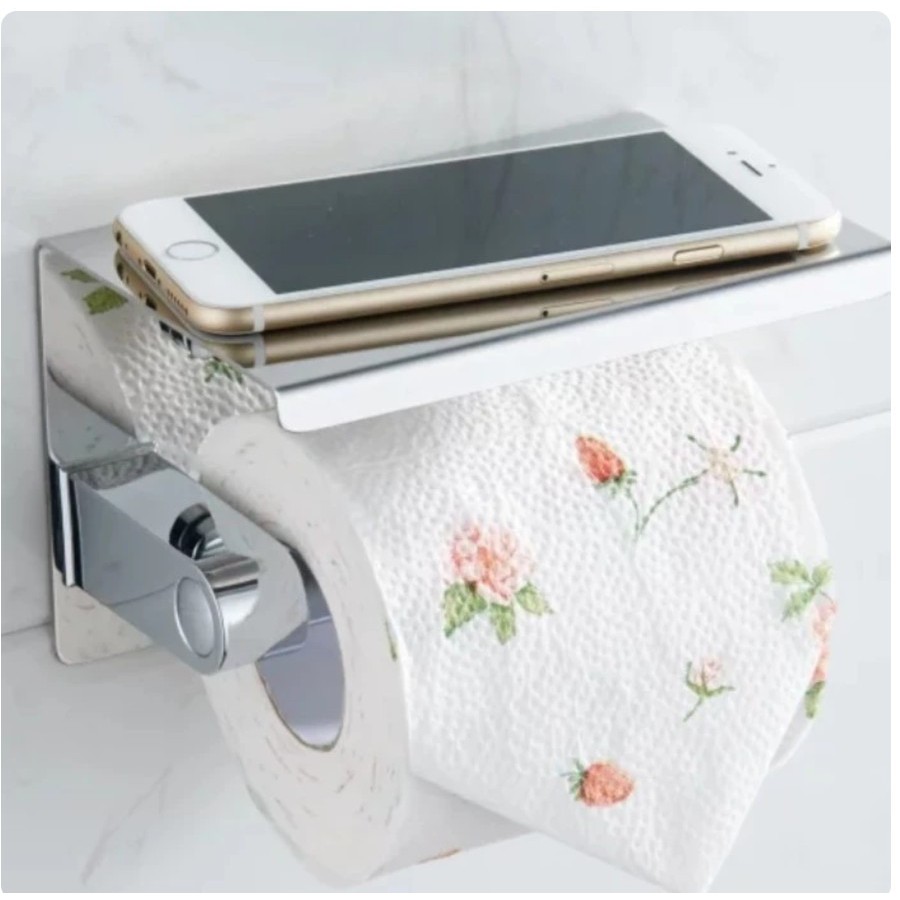 Tempat Tisu Toilet Stainless Tissue Gulung Roll Handphone HP Holder