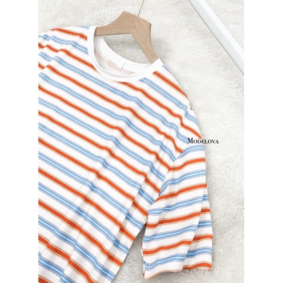 MDLV ~ 9349 Stripe OversizeTee Oversize Premium Oversize Import Atasan Big size Kaos Oversize Import Fashion cewek Fashion Wanita Fashion Import