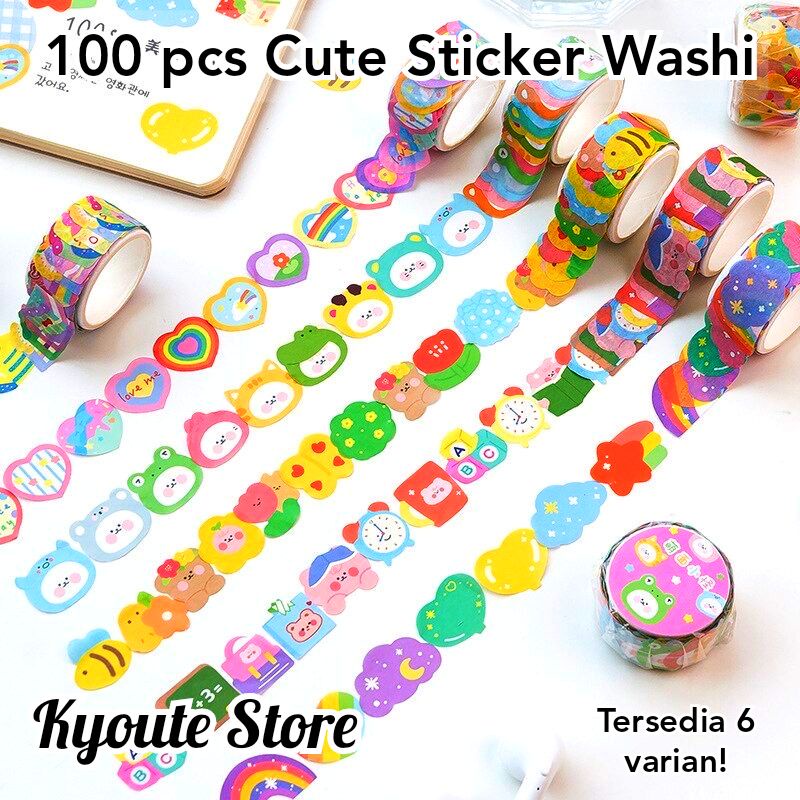 

100 pcs Sticker Washi Cute Animal Bear Penguin Duck Drink Cake Hewan Lucu Scrapbook Bujo DIY Journal Diary