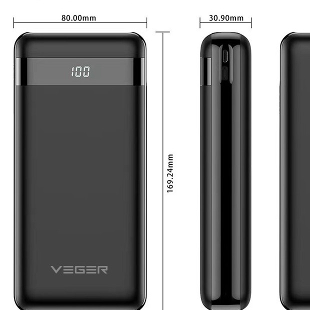 VEGER Powerbank V31 30000mAh 3 USB Output 2.4A LED Digital Display