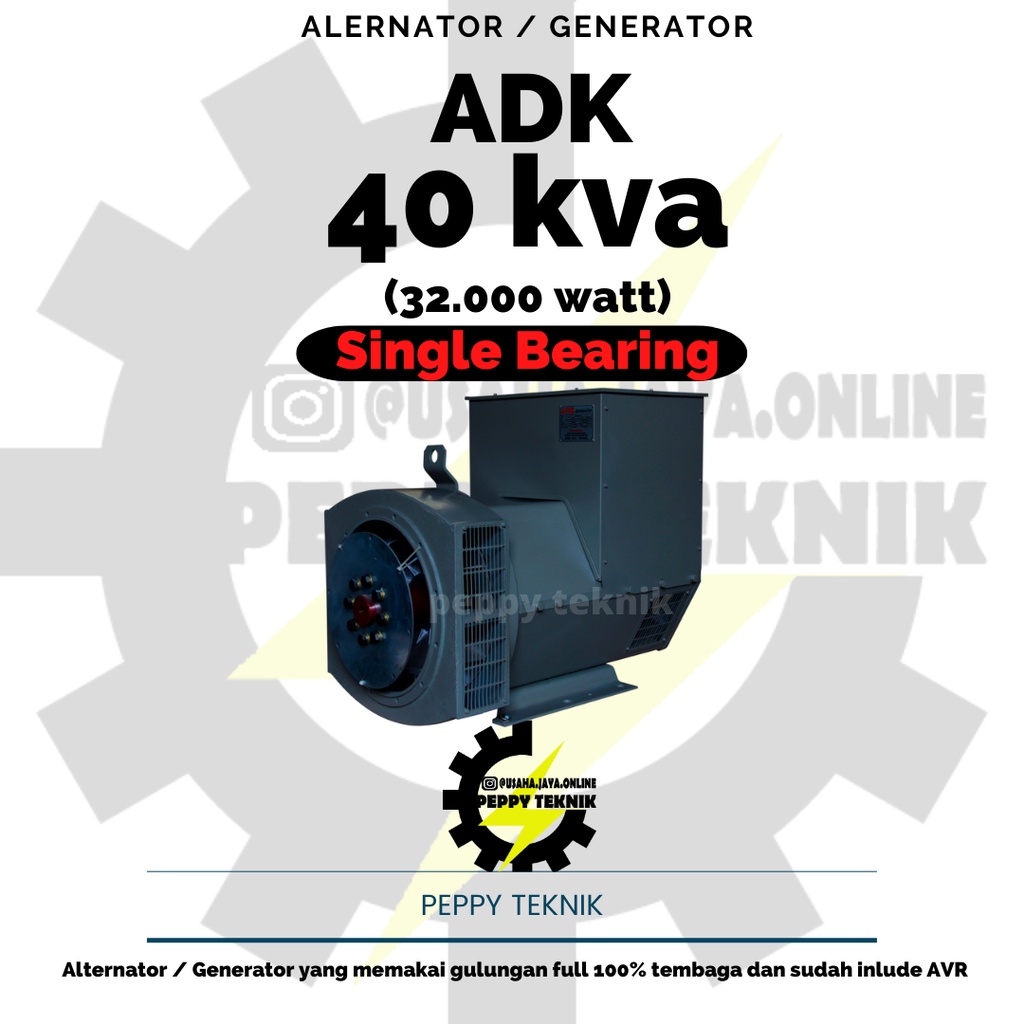 ADK Generator 40 kva (32.000 watt)  Single Bearing, Alternator, Dinamo Genset