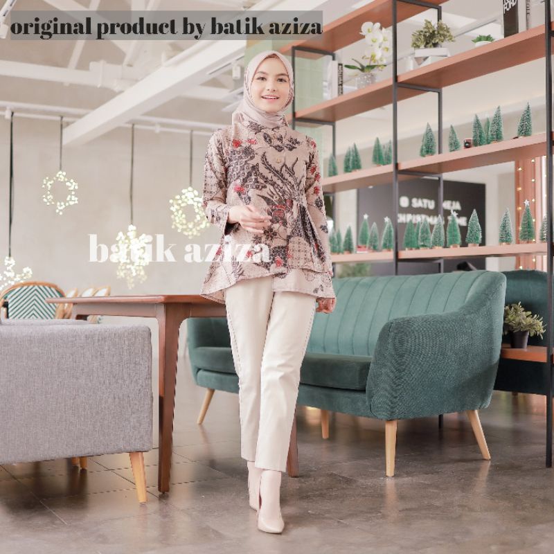 Atasan Batik Wanita Modern Terbaru Blouse Batik Wanita Lengan Panjang Motif Yasmina Batik Aziza