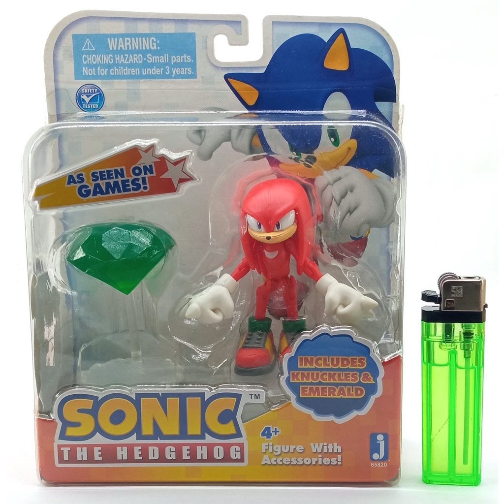 Jazwares Figure Sonic The Hedgehog Red Merah With Knuckles & Emerald 3 Inch